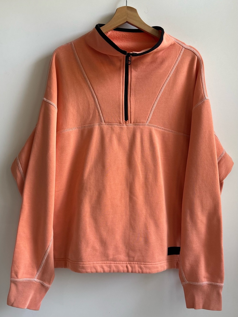 Rag and Bone Scuba Fleece Lining Pullover 1/2 Zip Sweater Coral Orange Large